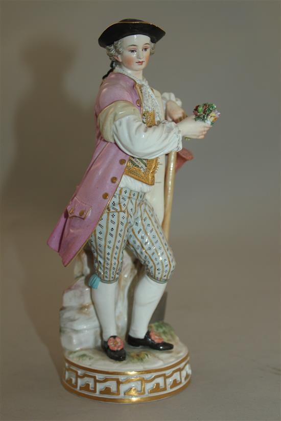 A Meissen figure of a gardener, late 19th century, 15.5cm, tiny losses